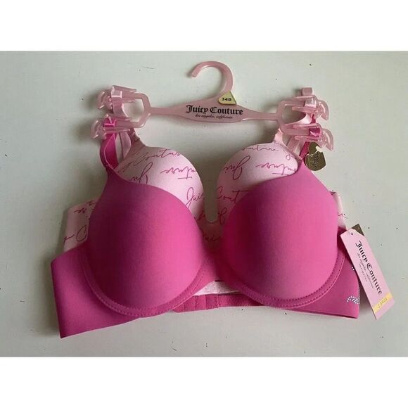Juicy Couture Other - 2 Pack Juicy Couture Sleek & Smooth Bra Sz 34B Lined Pink‎ Bling Logo JC5149 NEW